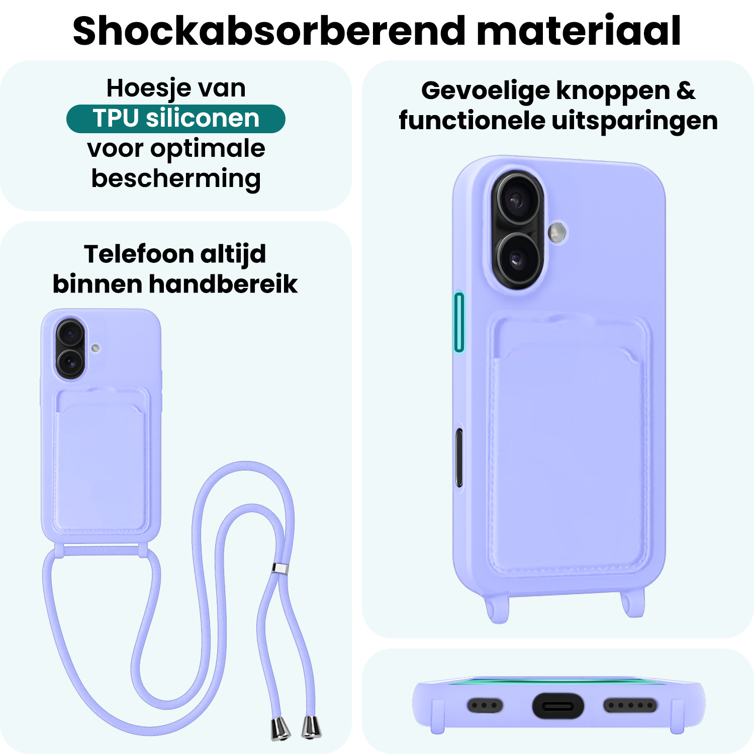 Forterra Forterra iPhone 16 Plus Hoesje Pashouder met Koord - Lila