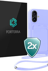 Forterra Forterra iPhone 16 Plus Hoesje Pashouder met Koord - Lila - 2 PACK