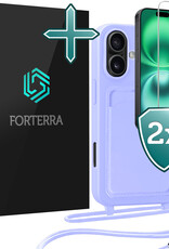 Forterra Forterra iPhone 16 Plus Hoesje Pashouder met Koord Met 2x Screenprotector - Lila