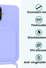 Forterra Forterra iPhone 16 Plus Hoesje Pashouder met Koord Met 2x Screenprotector - Lila