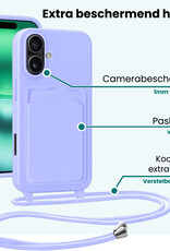Forterra Forterra iPhone 16 Plus Hoesje Pashouder met Koord Met 2x Screenprotector - Lila