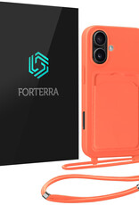 Forterra Forterra iPhone 16 Plus Hoesje Pashouder met Koord - Papaya