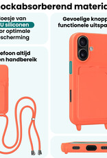 Forterra Forterra iPhone 16 Plus Hoesje Pashouder met Koord - Papaya