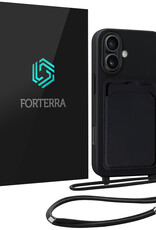 Forterra Forterra iPhone 16 Plus Hoesje Pashouder met Koord - Zwart