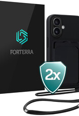 Forterra Forterra iPhone 16 Plus Hoesje Pashouder met Koord - Zwart - 2 PACK