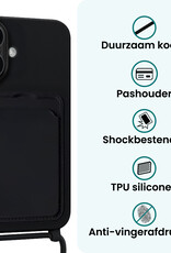 Forterra Forterra iPhone 16 Plus Hoesje Pashouder met Koord Met Screenprotector - Zwart