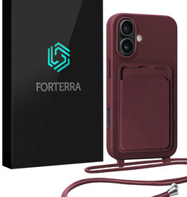 Forterra Forterra iPhone 16 Hoesje Pashouder met Koord - Aubergine
