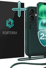 Forterra Forterra iPhone 16 Hoesje Pashouder met Koord Met 2x Screenprotector - Donkergroen