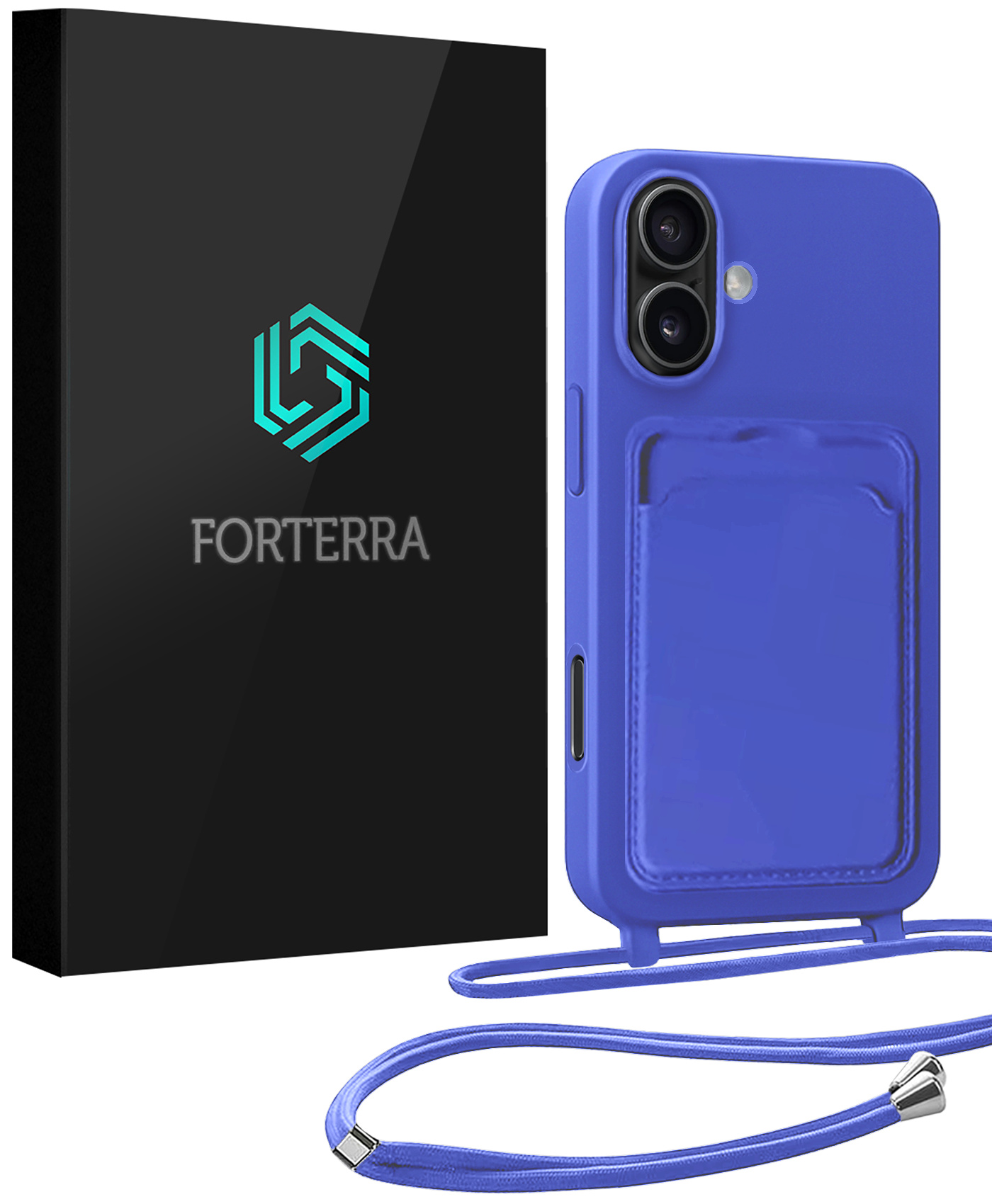 Forterra Forterra iPhone 16 Hoesje Pashouder met Koord - Fel Blauw