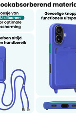 Forterra Forterra iPhone 16 Hoesje Pashouder met Koord Met Screenprotector - Fel Blauw