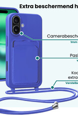 Forterra Forterra iPhone 16 Hoesje Pashouder met Koord Met 2x Screenprotector - Fel Blauw