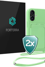 Forterra Forterra iPhone 16 Hoesje Pashouder met Koord - Groen - 2 PACK