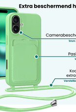 Forterra Forterra iPhone 16 Hoesje Pashouder met Koord Met Screenprotector - Groen