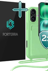 Forterra Forterra iPhone 16 Hoesje Pashouder met Koord Met 2x Screenprotector - Groen
