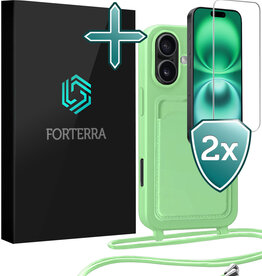 Forterra Forterra iPhone 16 Hoesje Pashouder met Koord Met 2x Screenprotector - Groen