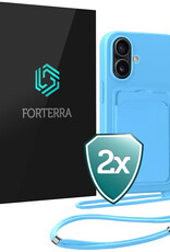 Forterra Forterra iPhone 16 Hoesje Pashouder met Koord - Lichtblauw - 2 PACK