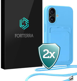 Forterra Forterra iPhone 16 Hoesje Pashouder met Koord - Lichtblauw - 2 PACK