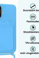 Forterra Forterra iPhone 16 Hoesje Pashouder met Koord - Lichtblauw - 2 PACK