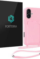 Forterra Forterra iPhone 16 Hoesje Pashouder met Koord - Lichtroze