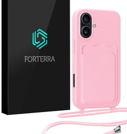 Forterra Forterra iPhone 16 Hoesje Pashouder met Koord - Lichtroze