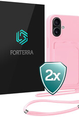 Forterra Forterra iPhone 16 Hoesje Pashouder met Koord - Lichtroze - 2 PACK