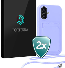 Forterra Forterra iPhone 16 Hoesje Pashouder met Koord - Lila - 2 PACK