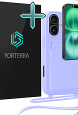 Forterra Forterra iPhone 16 Hoesje Pashouder met Koord Met Screenprotector - Lila