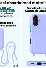 Forterra Forterra iPhone 16 Hoesje Pashouder met Koord Met Screenprotector - Lila