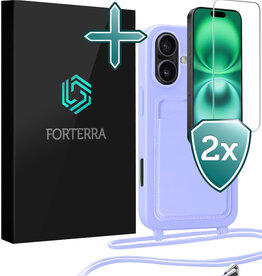 Forterra Forterra iPhone 16 Hoesje Pashouder met Koord Met 2x Screenprotector - Lila