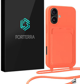 Forterra Forterra iPhone 16 Hoesje Pashouder met Koord - Papaya