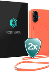 Forterra Forterra iPhone 16 Hoesje Pashouder met Koord - Papaya - 2 PACK