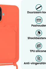 Forterra Forterra iPhone 16 Hoesje Pashouder met Koord - Papaya - 2 PACK