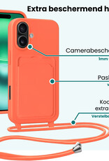 Forterra Forterra iPhone 16 Hoesje Pashouder met Koord Met Screenprotector - Papaya