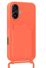 Forterra Forterra iPhone 16 Hoesje Pashouder met Koord Met Screenprotector - Papaya