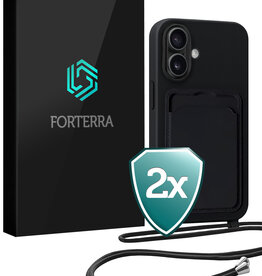Forterra Forterra iPhone 16 Hoesje Pashouder met Koord - Zwart - 2 PACK
