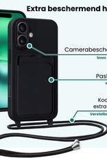 Forterra Forterra iPhone 16 Hoesje Pashouder met Koord Met Screenprotector - Zwart