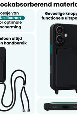 Forterra Forterra iPhone 16 Hoesje Pashouder met Koord Met 2x Screenprotector - Zwart