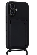 Forterra Forterra iPhone 16 Hoesje Pashouder met Koord Met 2x Screenprotector - Zwart