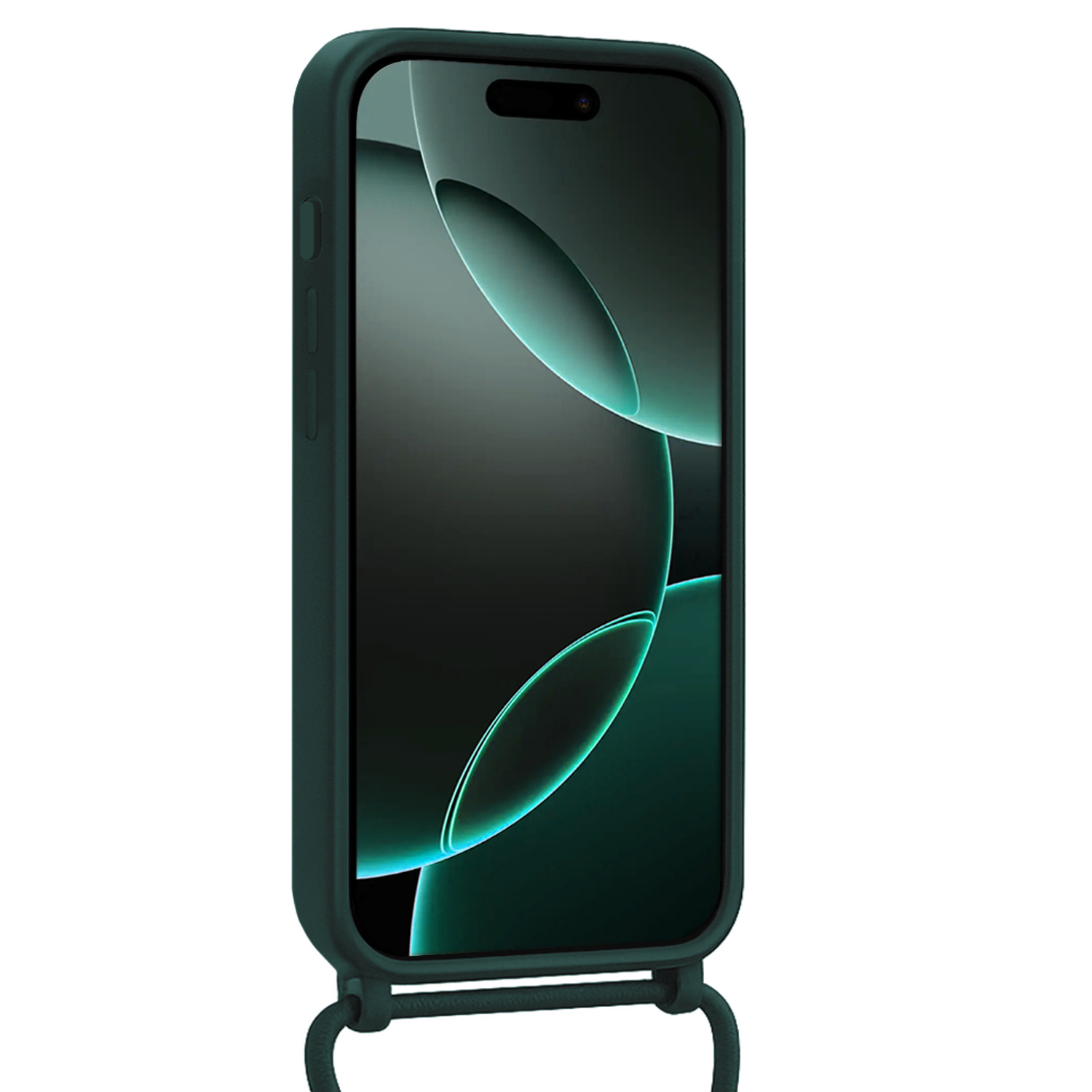 Forterra Forterra iPhone 16 Pro Hoesje Pashouder met Koord Met Screenprotector - Donkergroen