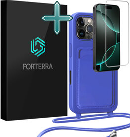 Forterra Forterra iPhone 16 Pro Hoesje Pashouder met Koord Met Screenprotector - Fel Blauw