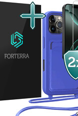 Forterra Forterra iPhone 16 Pro Hoesje Pashouder met Koord Met 2x Screenprotector - Fel Blauw