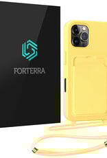 Forterra Forterra iPhone 16 Pro Hoesje Pashouder met Koord - Geel