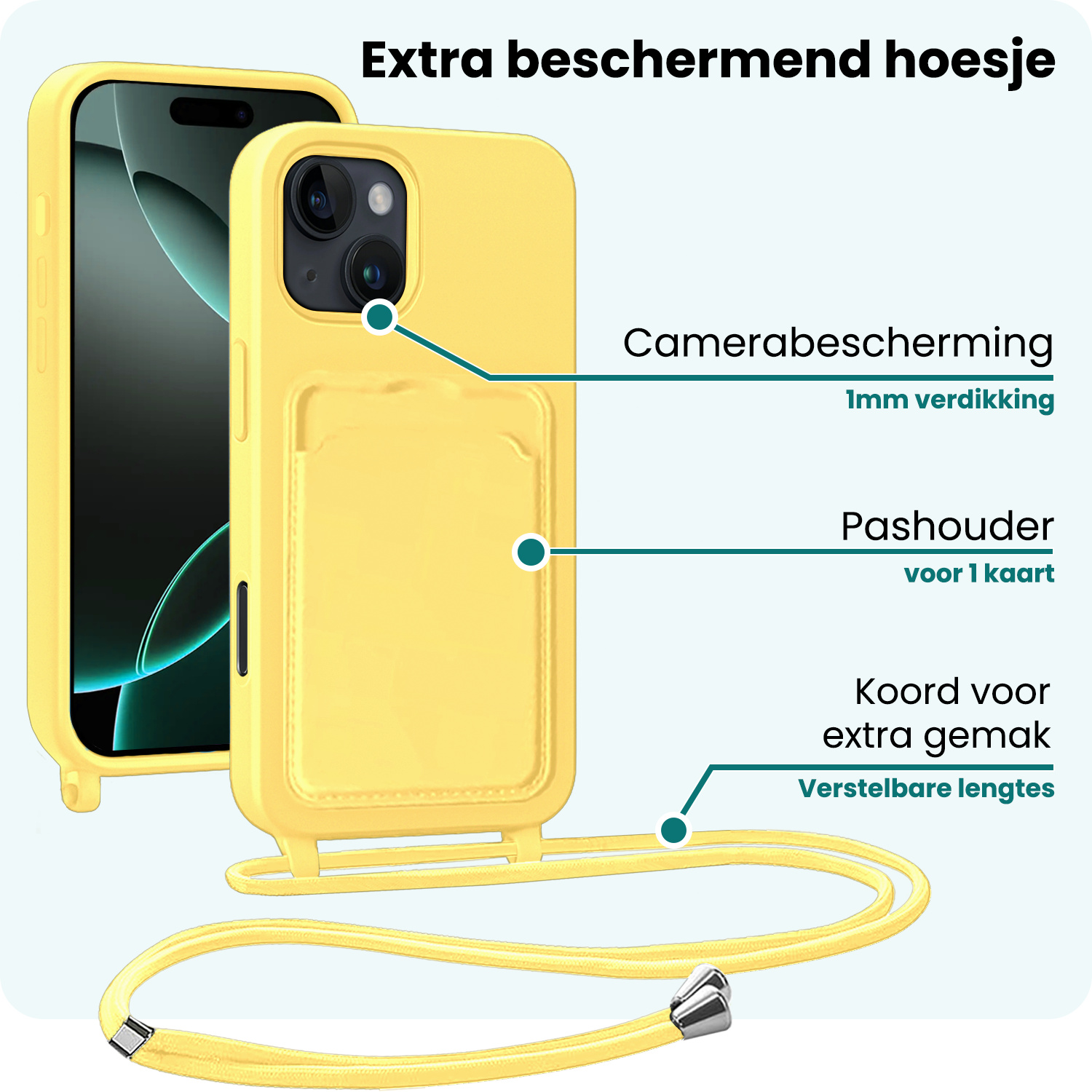 Forterra Forterra iPhone 16 Pro Hoesje Pashouder met Koord - Geel