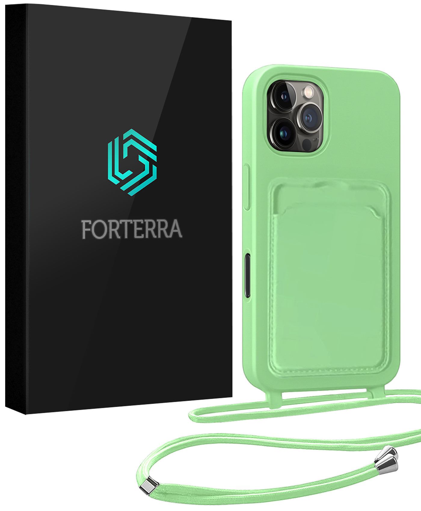 Forterra Forterra iPhone 16 Pro Hoesje Pashouder met Koord - Groen