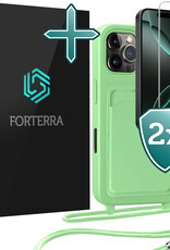 Forterra Forterra iPhone 16 Pro Hoesje Pashouder met Koord Met 2x Screenprotector - Groen