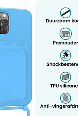 Forterra Forterra iPhone 16 Pro Hoesje Pashouder met Koord Met 2x Screenprotector - Lichtblauw