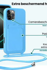 Forterra Forterra iPhone 16 Pro Hoesje Pashouder met Koord Met 2x Screenprotector - Lichtblauw