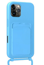 Forterra Forterra iPhone 16 Pro Hoesje Pashouder met Koord Met 2x Screenprotector - Lichtblauw