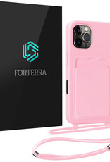 Forterra Forterra iPhone 16 Pro Hoesje Pashouder met Koord - Lichtroze