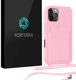 Forterra Forterra iPhone 16 Pro Hoesje Pashouder met Koord - Lichtroze